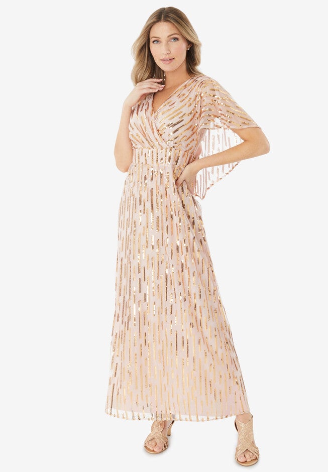 Sequined Capelet Gown, , alternate image number null