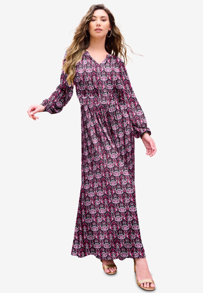 Boho Crinkle Maxi Dress, BLACK LATTICE MEDALLION, hi-res image number null