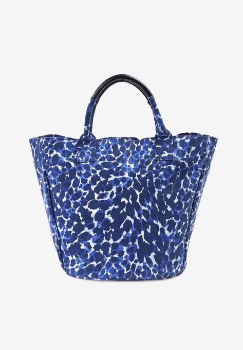 Printed Canvas Tote Bag, BLUE TEXTURED ANIMAL, hi-res image number null