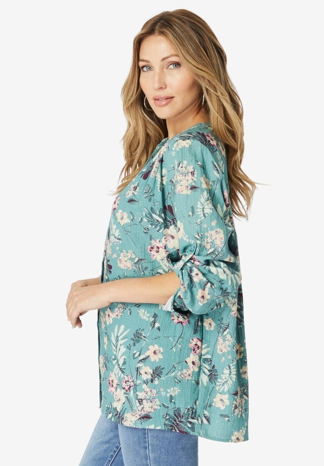 Button-Front Printed Tunic, , alternate image number 2