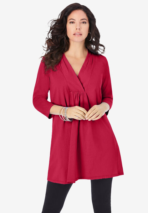 V-Neck Shirred Ultimate Tunic, CLASSIC RED, hi-res image number null