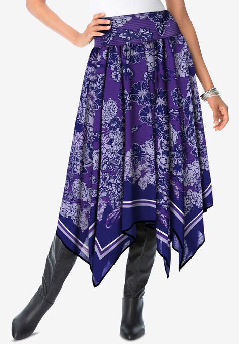 Handkerchief Hem Skirt, VIOLET FLORAL SCARF, hi-res image number null
