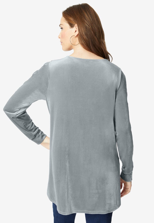 Velour Lattice-Sleeve Sequin Tunic, , on-hover image number null