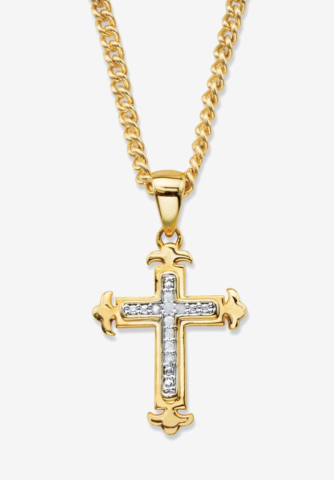 Diamond Accent Gold-Plated Cross Pendant Necklace 22 inches, GOLD, hi-res image number 0