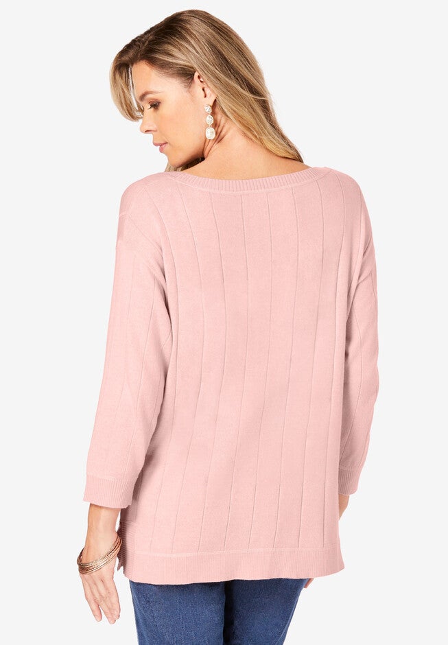 Fine Gauge Drop Needle Ballet Neck Sweater, , on-hover image number 1