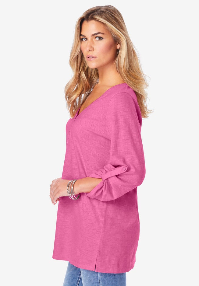 V-Neck Henley Slub Cotton Tee, , alternate image number 2