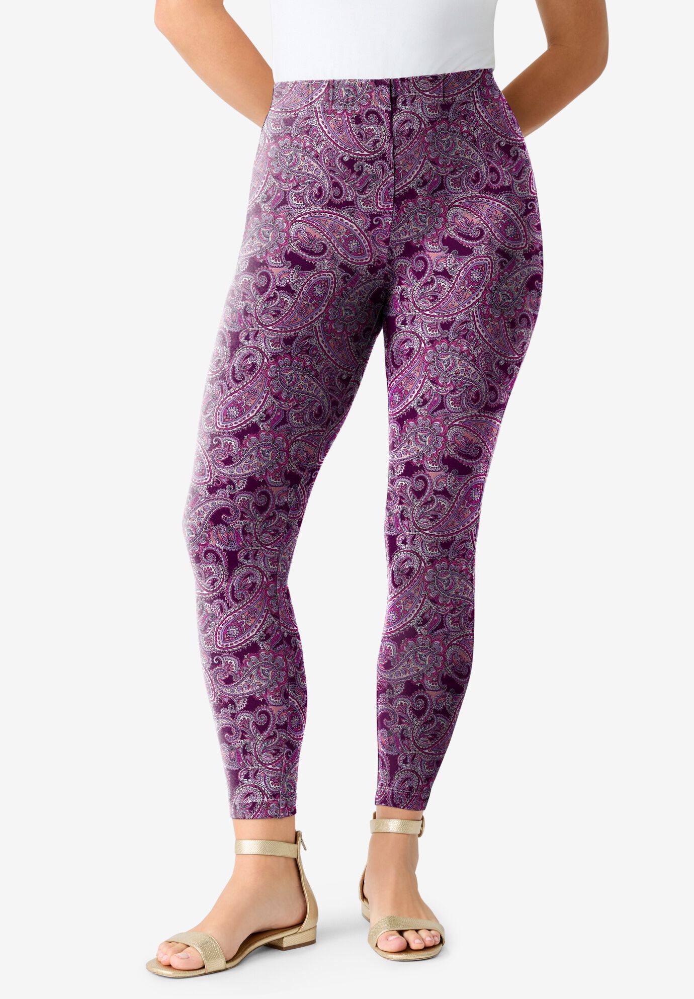 Plus Size Ankle Length Essential Stretch Legging, DARK BERRY PAISLEY, hi-res image number 0