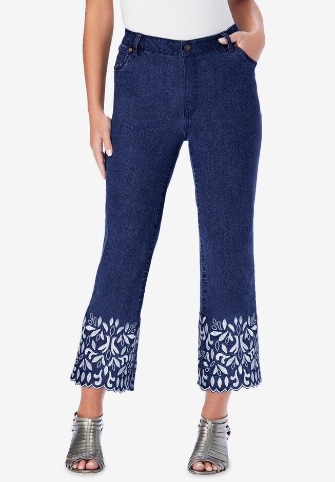 Straight-Leg Embroidered Jeans, DARK STENCIL EMBROIDERY, hi-res image number 0