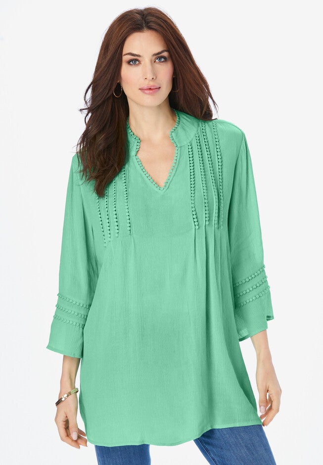 Lace Pintuck Crinkle Tunic, SOFT JADE, hi-res image number 0