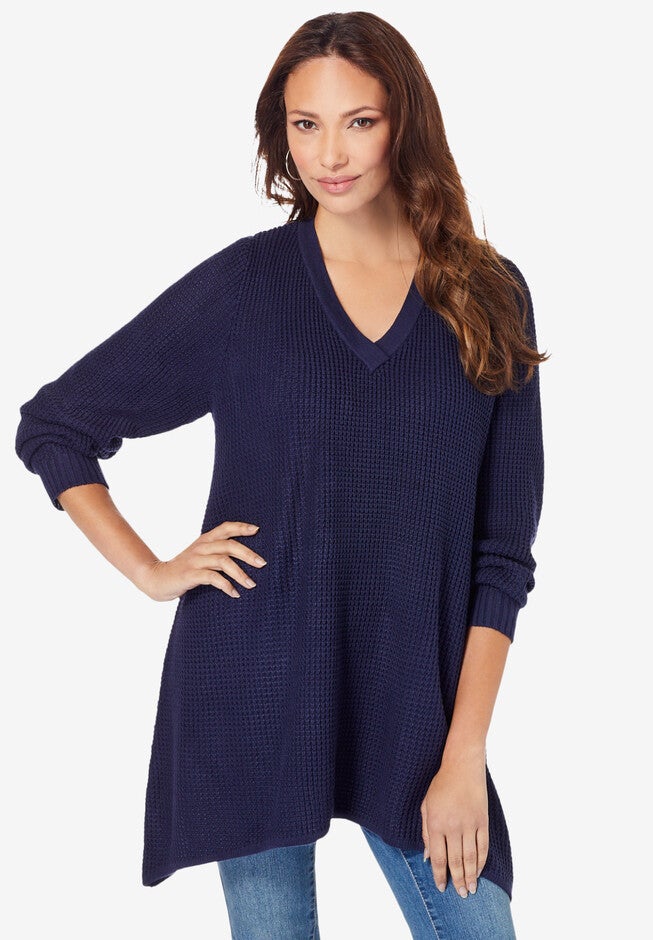 V-Neck Thermal Pullover, NAVY, hi-res image number null