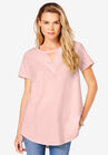 Keyhole Pleated Short-Sleeve Ultimate Tee, SOFT BLUSH, hi-res image number null
