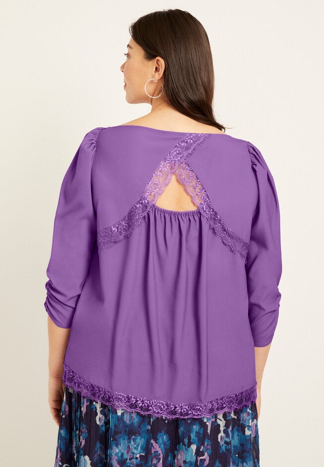 Eyelash-Lace-Trim Boatneck Top, , on-hover image number 1