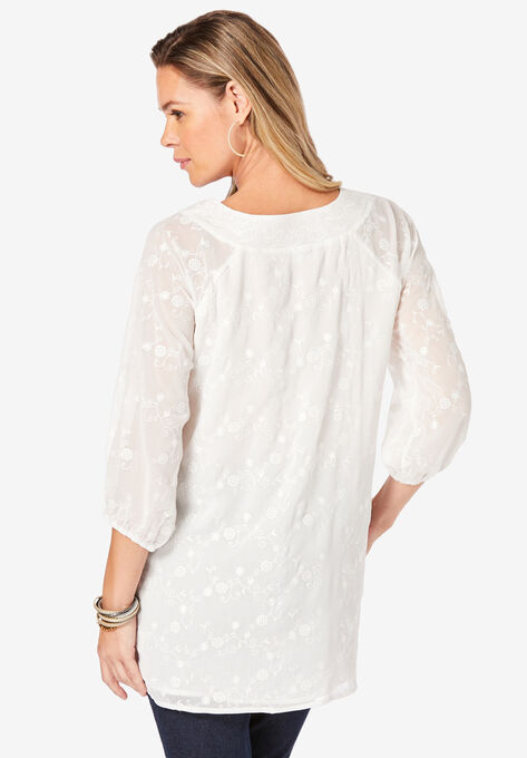 Embroidered V-Neck Blouse, , on-hover image number null