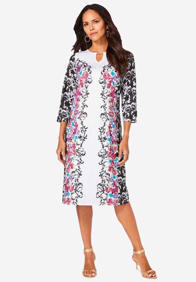 Printed Sheath Dress, MIRRORED FLORAL PRINT, hi-res image number null