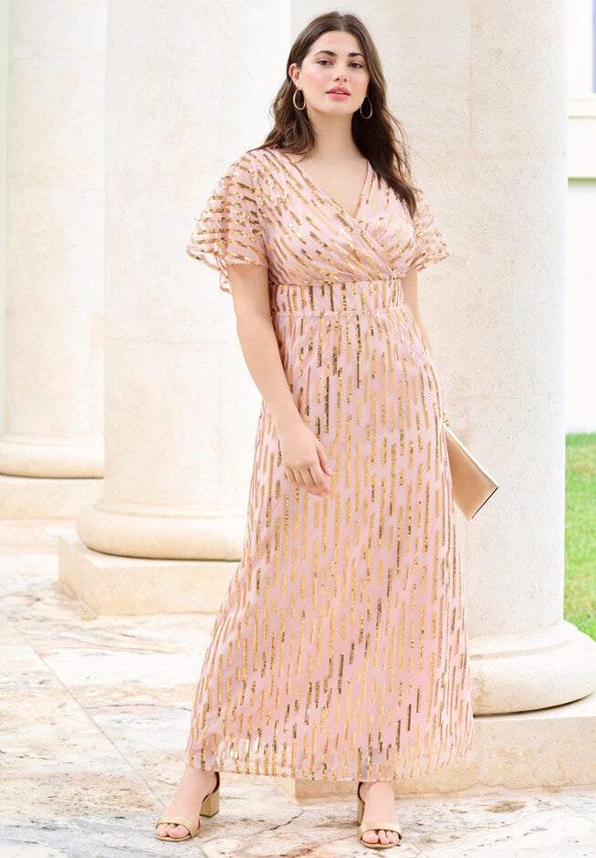 Sequined Capelet Gown, , alternate image number null