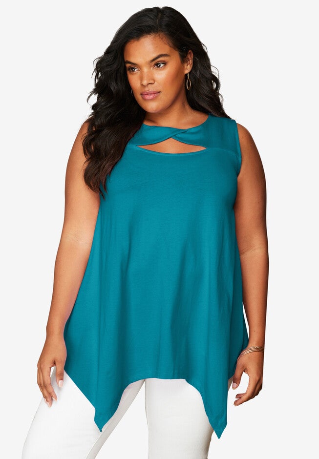 Sleeveless Keyhole Ultimate Tunic, DEEP TURQUOISE, hi-res image number 0