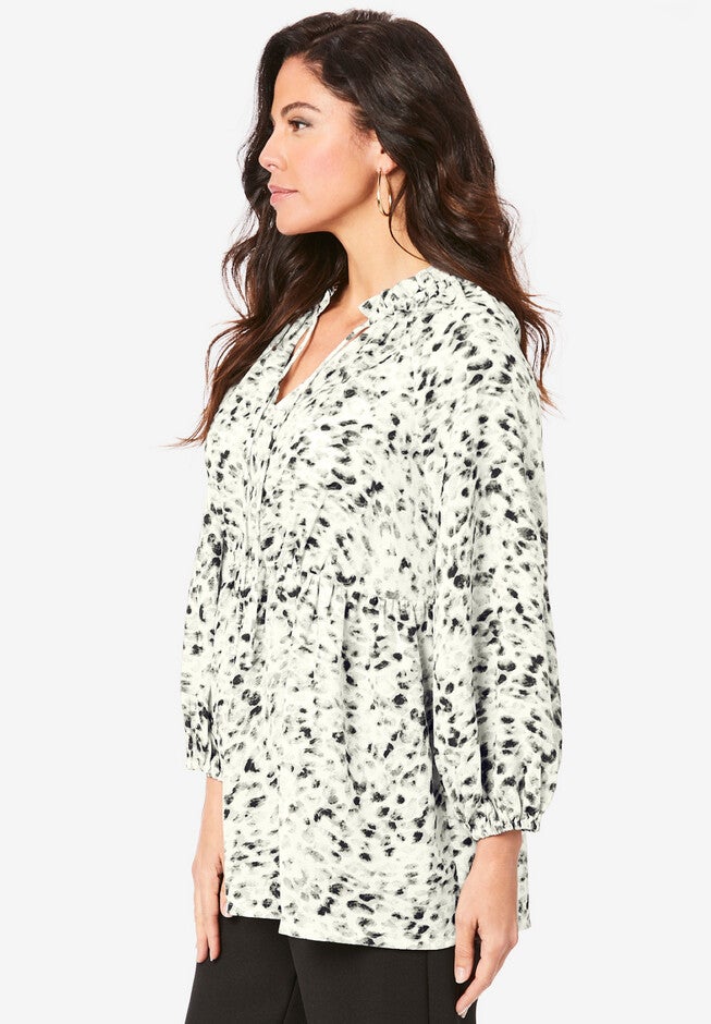 Tie-Neck Georgette Big Shirt., , alternate image number null