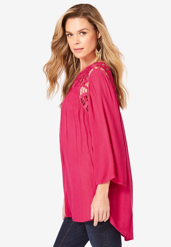 Lace Neckline Tunic, , alternate image number 2