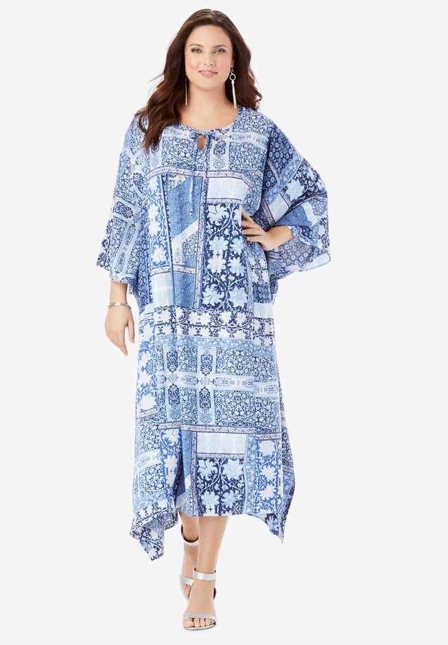 Georgette Caftan Dress with Kimono Sleeves, NO COLOR, hi-res image number 0