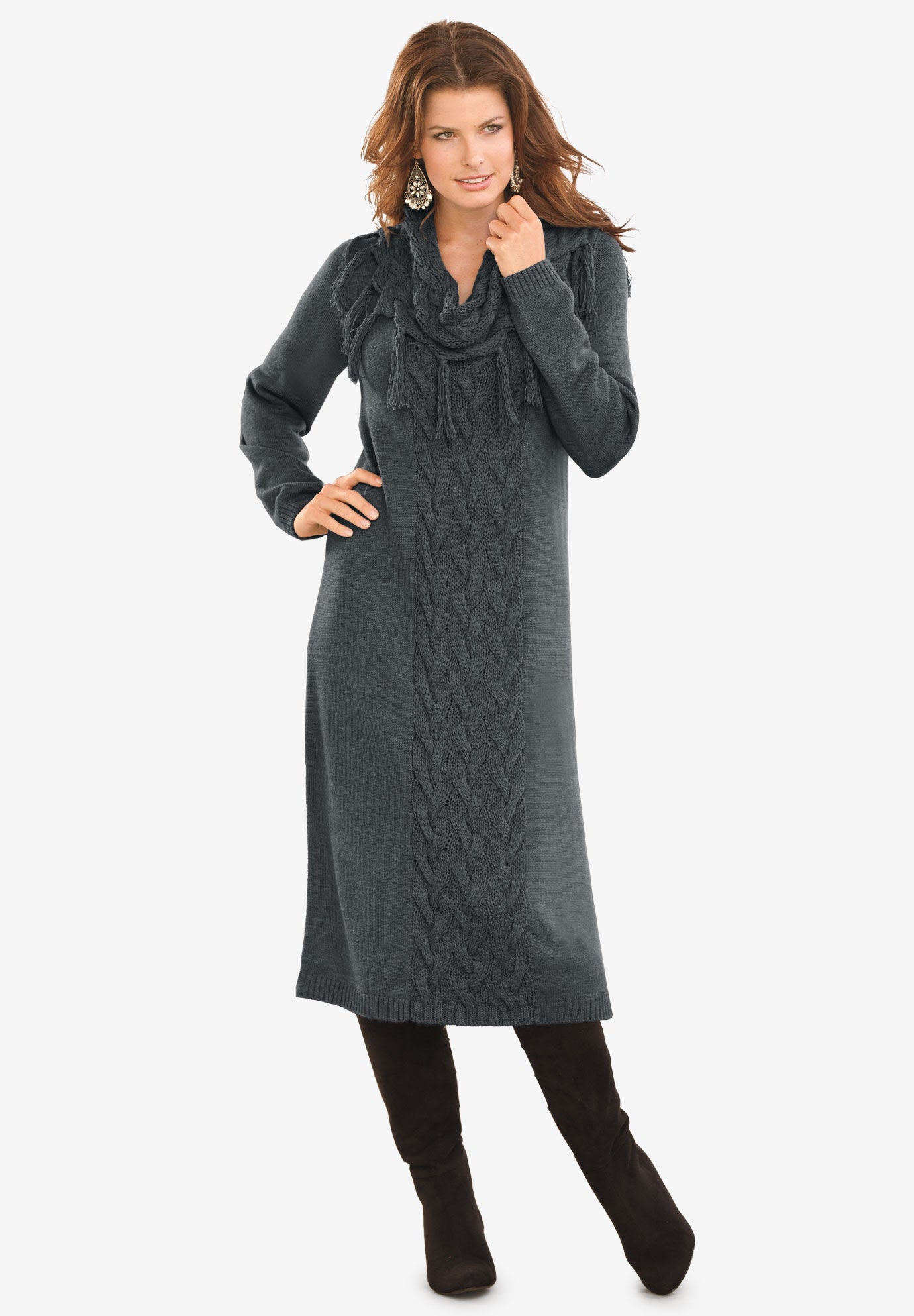 plus size cowl neck sweater dress