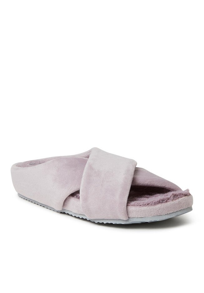 Maeve Velour Crisscross Molded Footbed Slide, FROSTED PLUM, hi-res image number null
