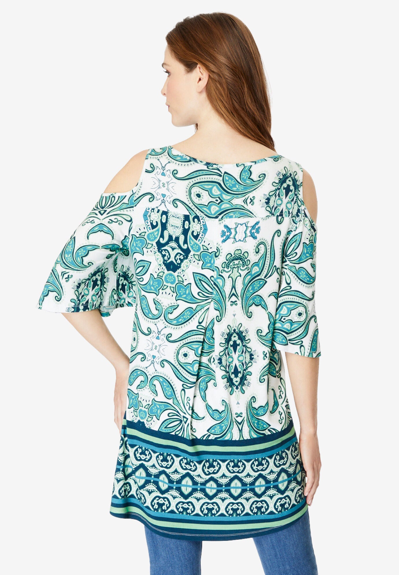 Cold Shoulder Ultra Drape Tunic, SOFT BLUSH RHINESTONE, on-hover image number 1