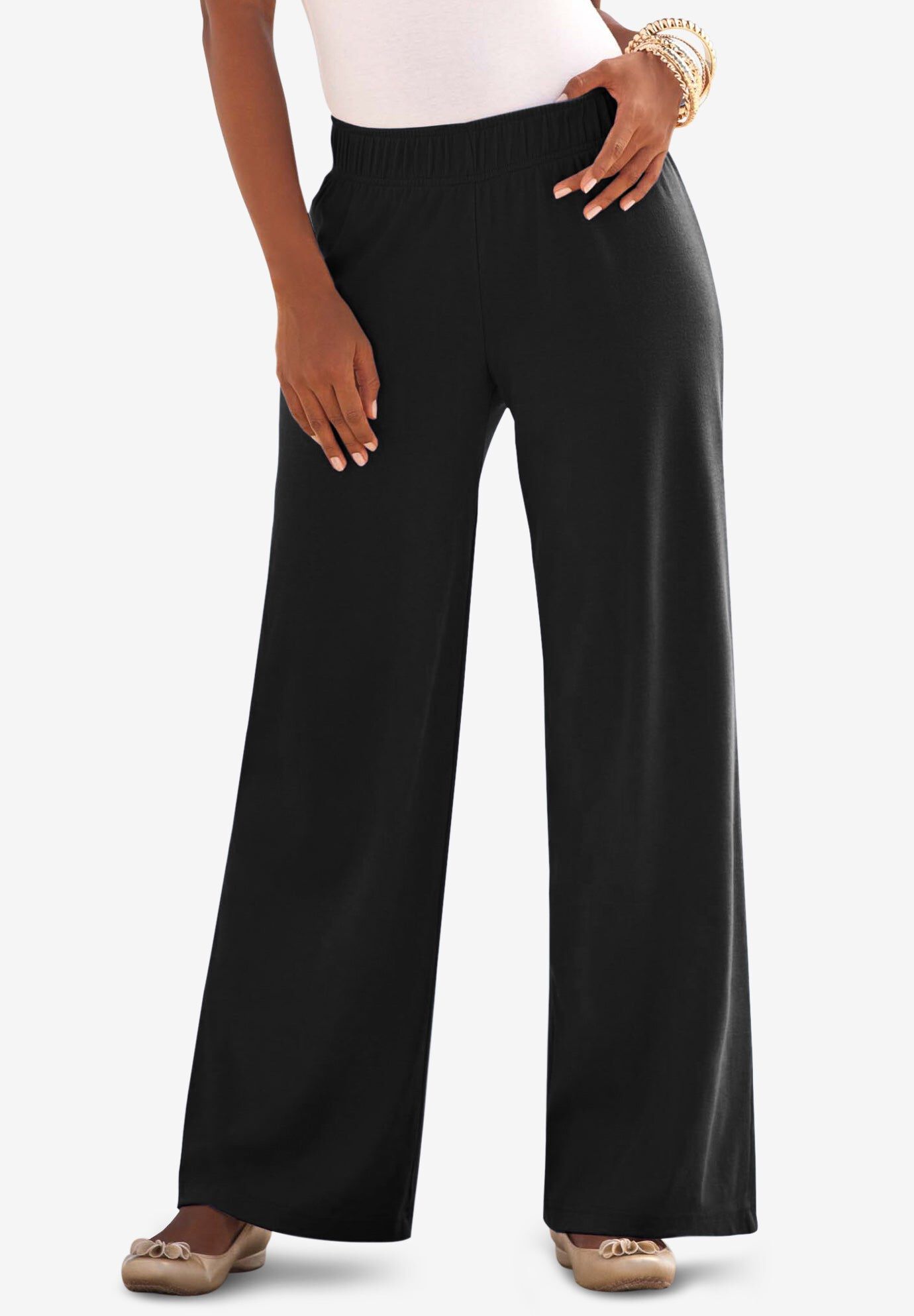 Plus Size Pull-On Wide Leg Soft Knit Pant
