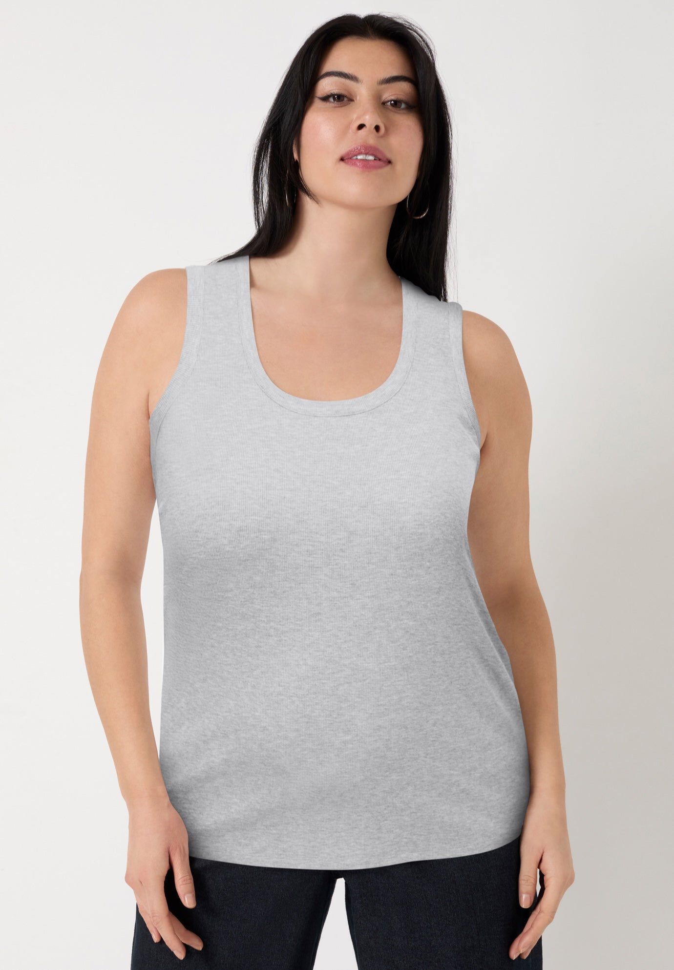 Ribbed Scoopneck Tank Top, HEATHER GREY, hi-res image number 0