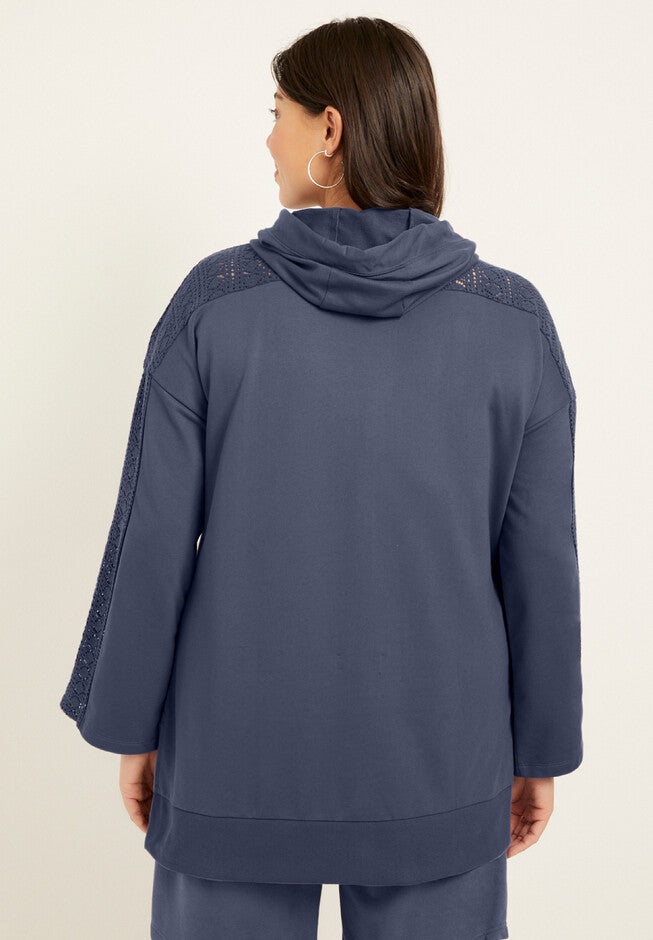 Crochet Bell-Sleeve Sweatshirt, , on-hover image number null