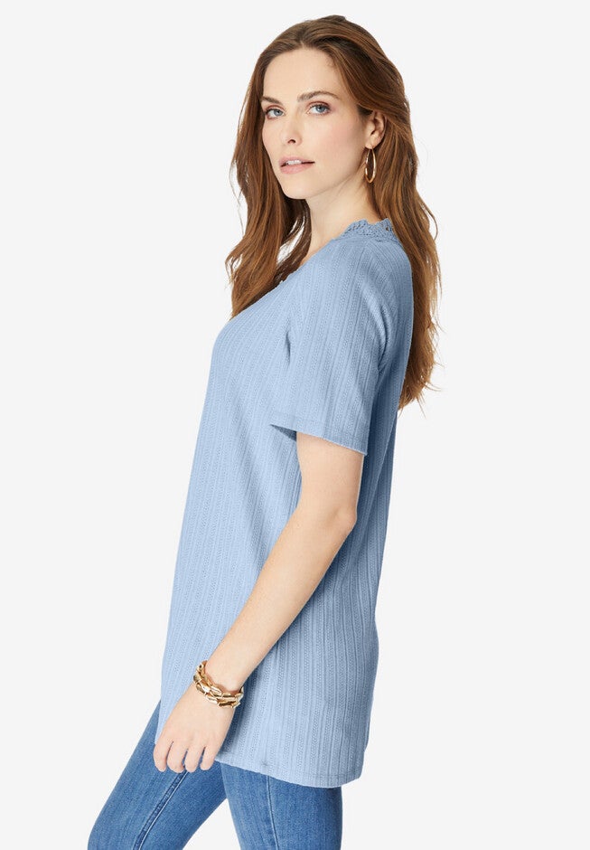 V Neck Pointelle Tee, , alternate image number 4