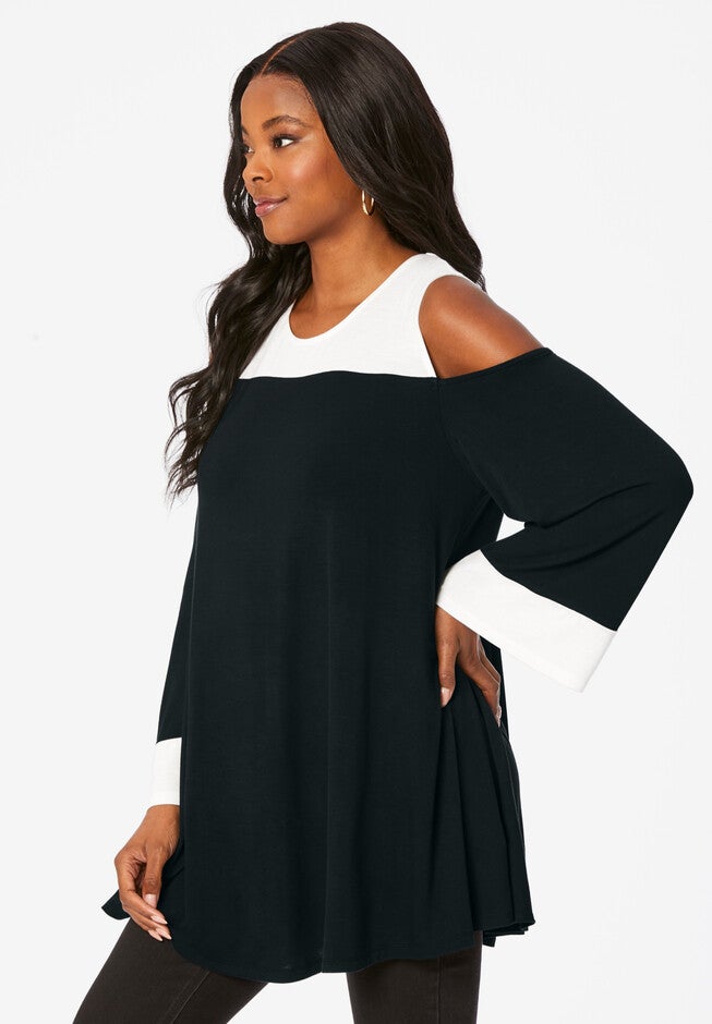 Colorblock Cold-Shoulder Tunic, , alternate image number 2