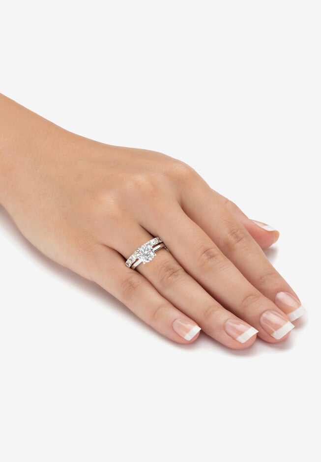 3.82 Cttw. Cubic Zirconia Platinum-Plated Silver 2-Piece Bridal Ring Set, , alternate image number null