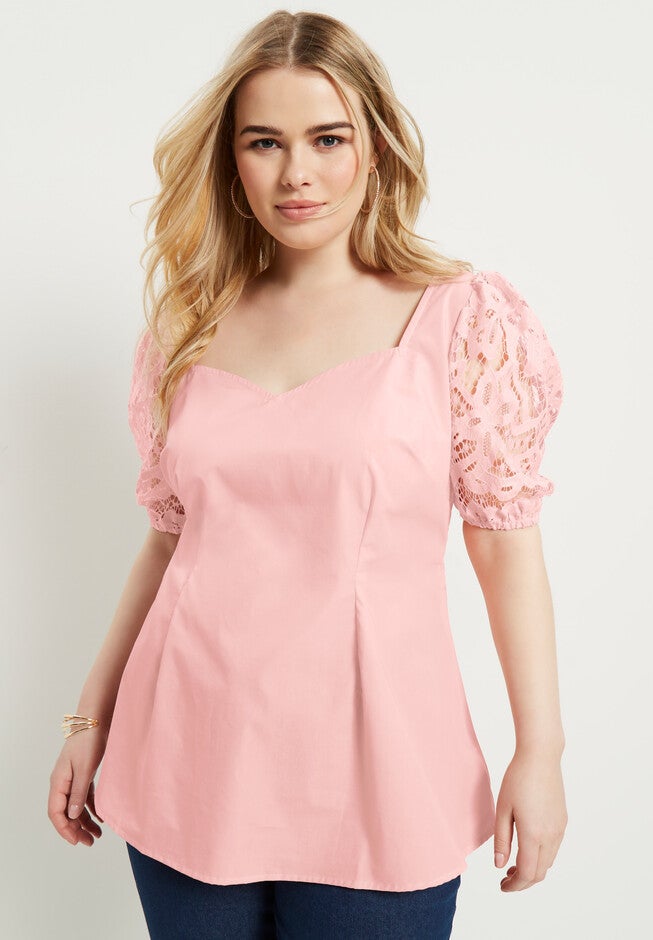 Lace Puff-Sleeve Blouse, , alternate image number 4