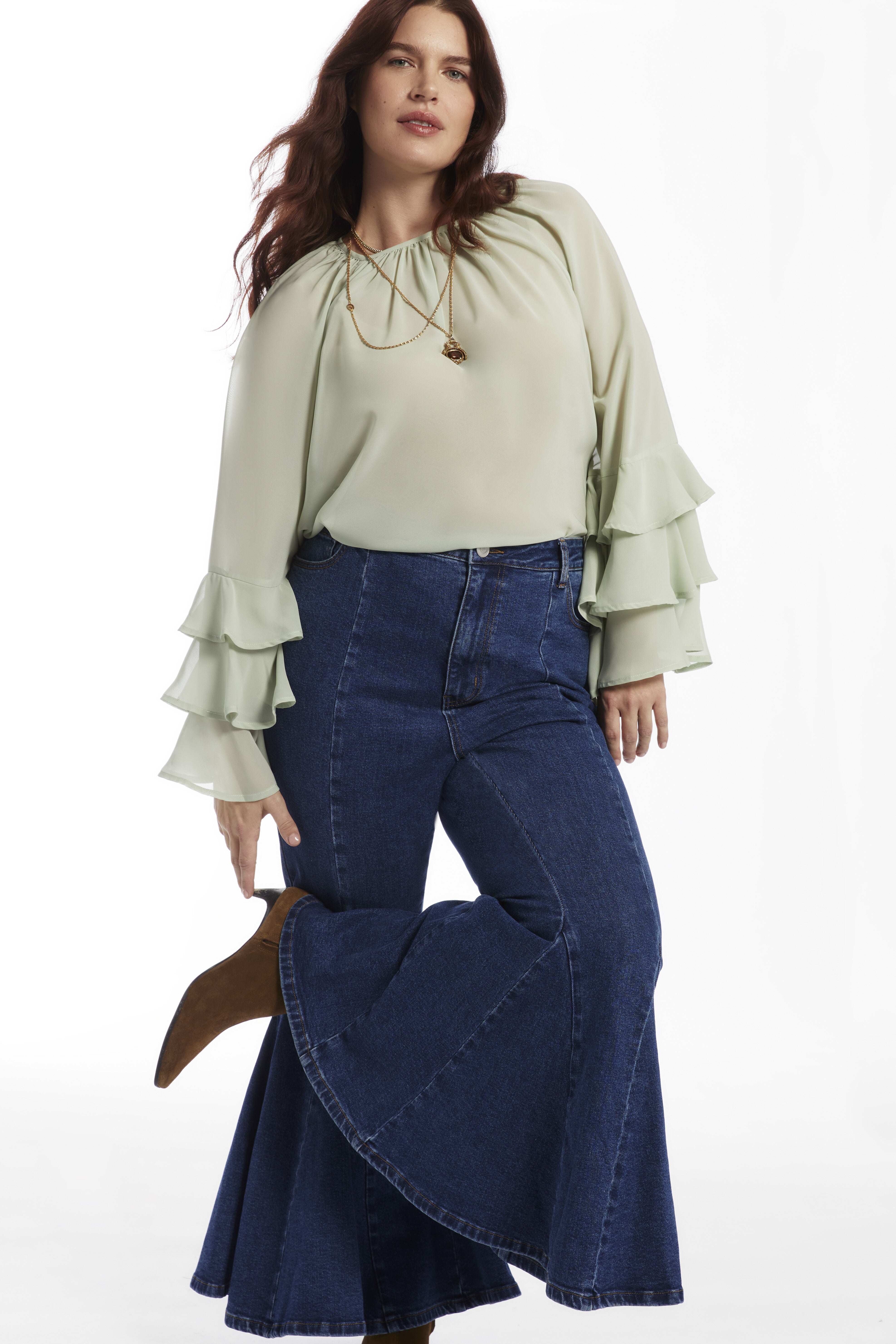 High Waisted Flare Godet Jean, VINTAGE MEDIUM WASH, alternate image number 2