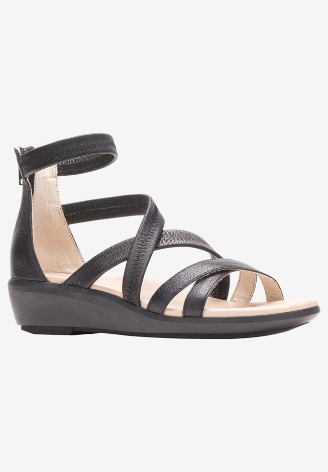 Lyricale Backzip Sandal , BLACK LEATHER, hi-res image number null
