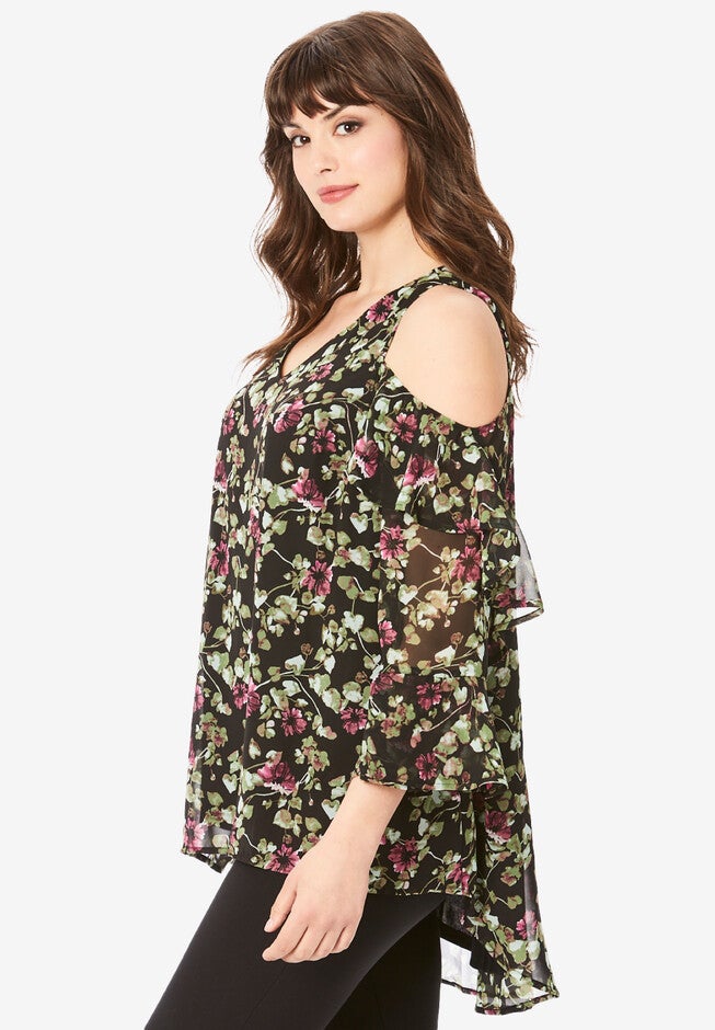 Cold Shoulder Georgette Big Shirt, , alternate image number 2