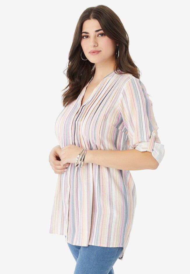 Pleated Stripe Big Shirt, , alternate image number null