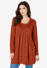 Long-Sleeve Two-Pocket Soft Knit Tunic, COPPER RED, hi-res image number null