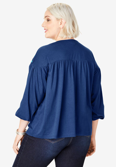 Embroidered Blouson Top, , on-hover image number null