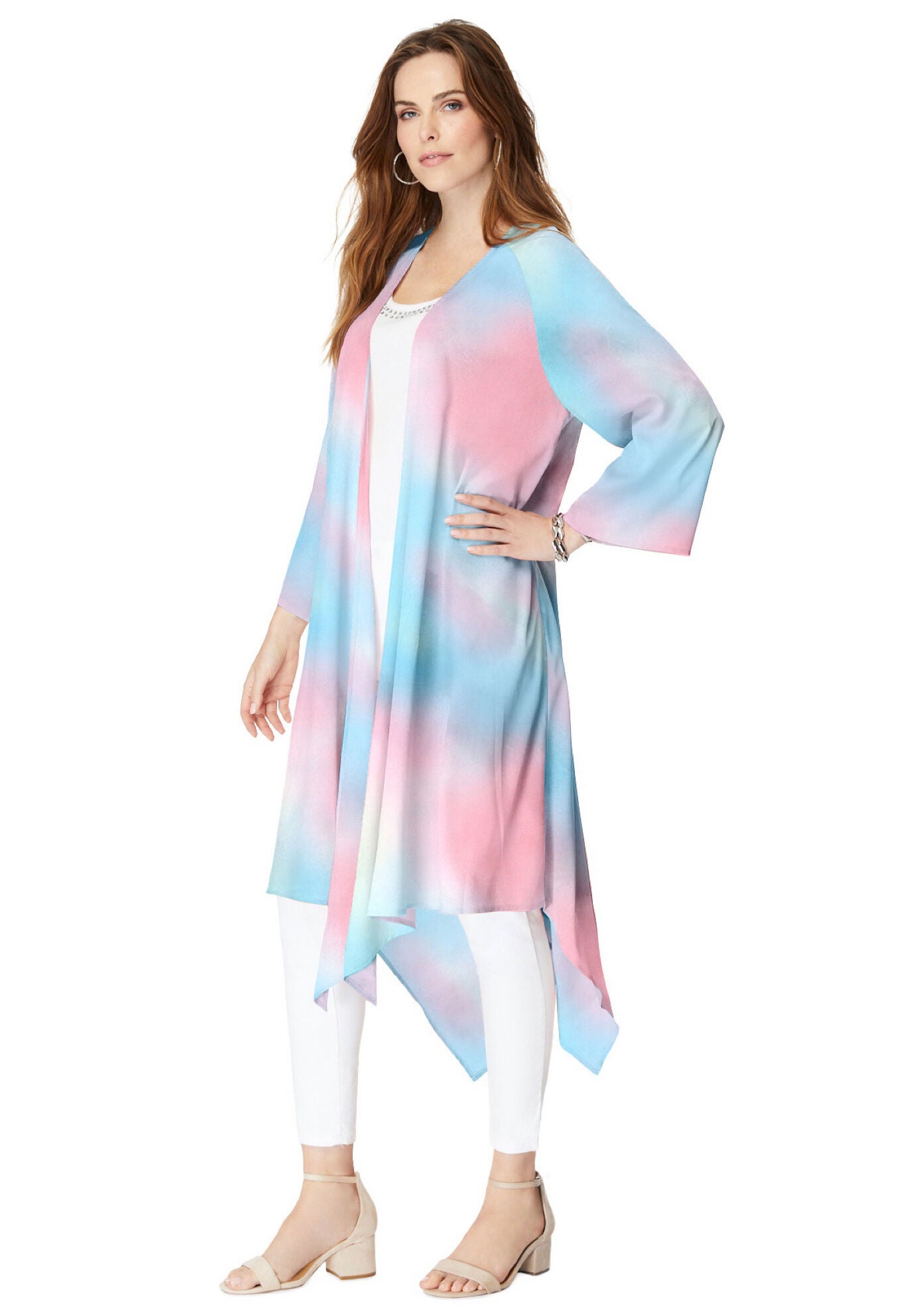 Hanky Hem Kimono, MULTI SOFT MIST, alternate image number 2
