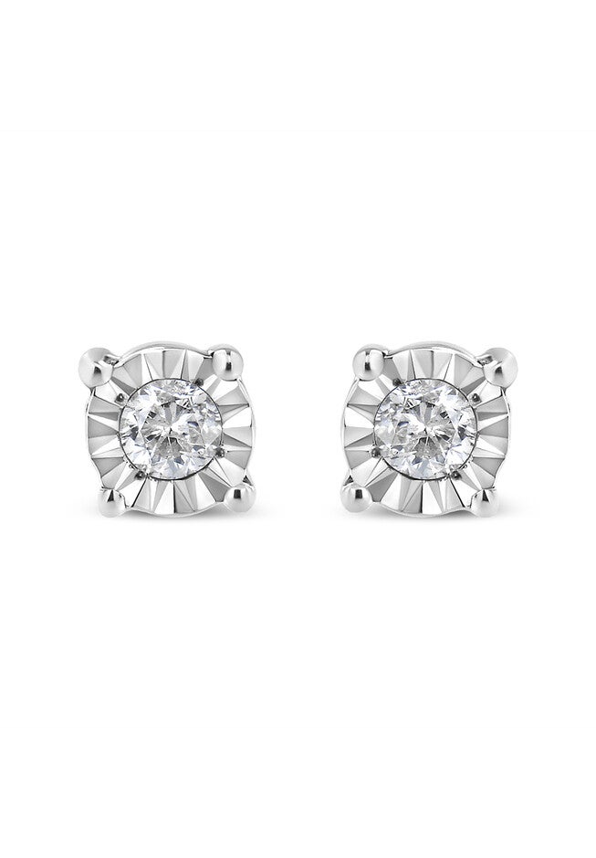 Sterling Silver Round Brilliantcut Diamond Miracleset Stud Earrings, WHITE, hi-res image number null