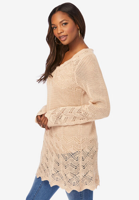 Pointelle Lace Sweater, , alternate image number null