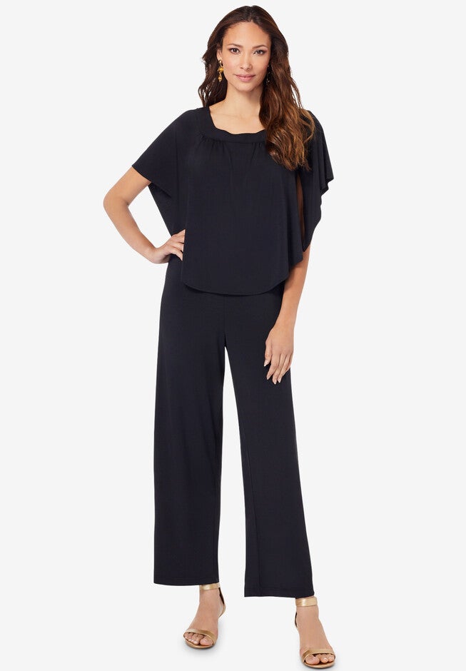 Ultrasmooth® Fabric Flutter-Sleeve Jumpsuit, BLACK, hi-res image number null