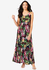 Button-Front Crinkle Dress with Princess Seams, NAVY TROPICAL LEOPARD, hi-res image number null
