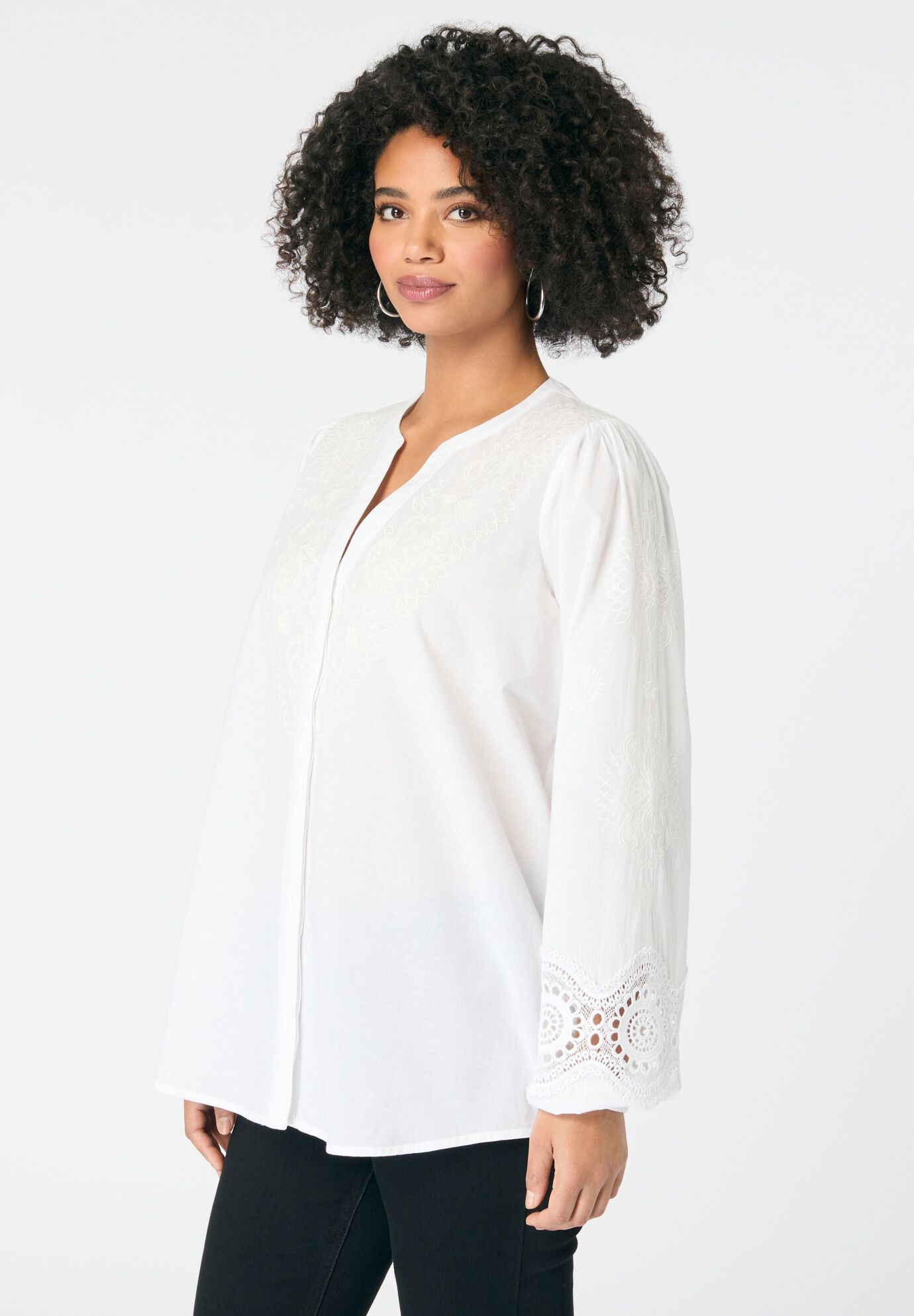 Lace-Trim Blouse, WHITE IVORY EMBROIDERY, alternate image number 3