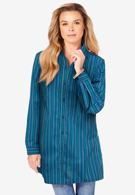 Kate Tunic Big Shirt, DEEP TEAL MULTI STRIPE, hi-res image number null