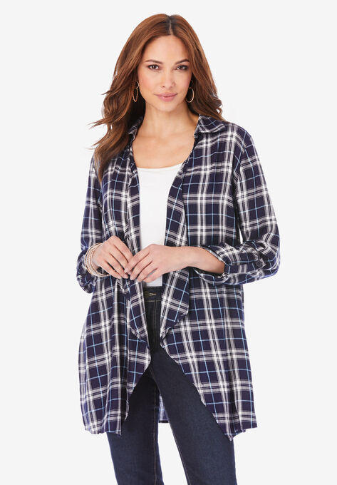 Plaid Open-Front Jacket, NAVY SIMPLE TARTAN, hi-res image number null