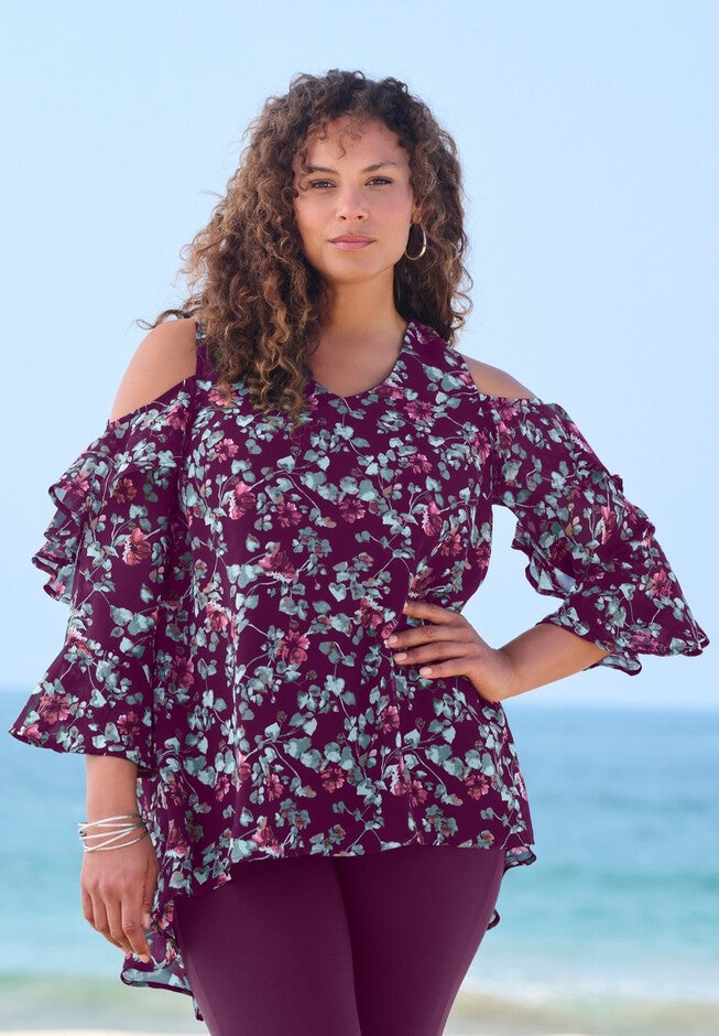 Cold Shoulder Georgette Big Shirt, , alternate image number 3