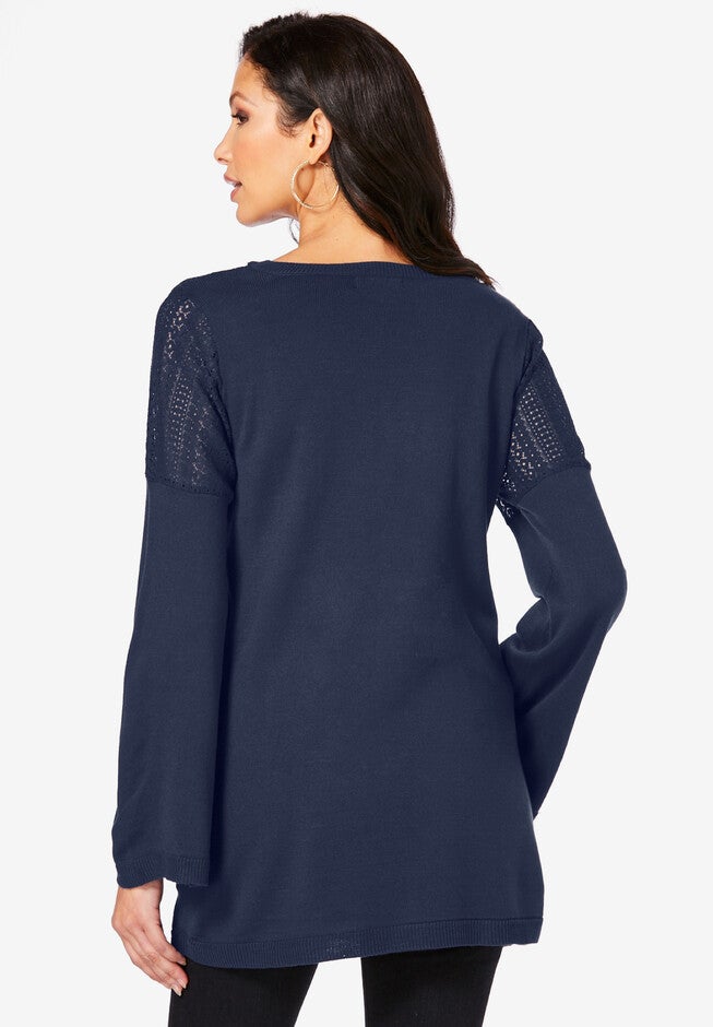 Lace-Trim Fine Gauge Pullover, , on-hover image number 1