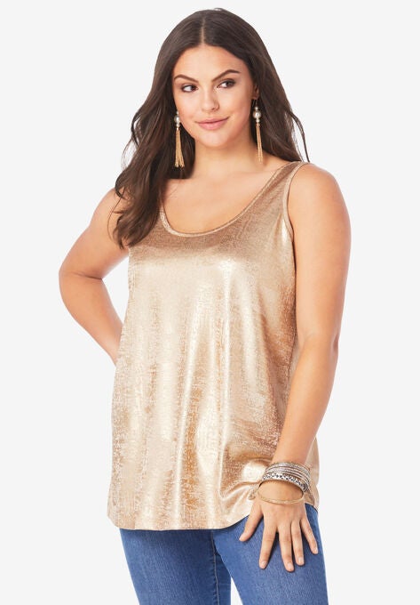 Scoopneck Metallic Tank Top, SPARKLING CHAMPAGNE METALLIC, hi-res image number null